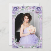 パープルライラック フローラル スウィート16 シルバー 誕生日 フォト セーブザデート (裏面)