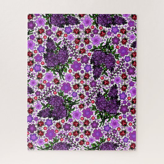 パープルライラック， Ladybugs NH州記号オンホワイト ジグソーパズル (縦)