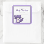 パープルラクーンベイビーシャワー蔵書票、ガールブック スクエアシール (バッグ)