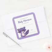 パープルラクーンベイビーシャワー蔵書票、ガールブック スクエアシール (封筒)
