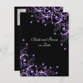 パープルラグジュアリーフローラスワーズ日付カードを保存 案内ポストカード (正面/裏面)