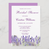 パープルラバエレガントンダーフラワーズブライダルシャワー 招待状 (正面/裏面)