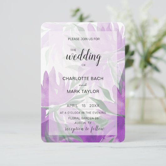 パープルラバンダーウォーターカラーエレガントフローラ 招待状 (スタンド正面)