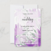 パープルラバンダーウォーターカラーエレガントフローラ 招待状 (正面)