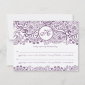 パープルラブバードダマスクモノグラムウェディングスRSVP 出欠カード (裏面)