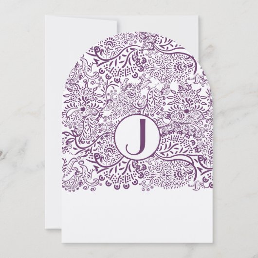 パープルラブバードダマスクモノグラムウェディング 招待状 (裏面)