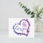 パープルラブライフハートシェイプデザイン ポストカード (スタンド正面)