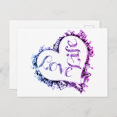 パープルラブライフハートシェイプデザイン ポストカード (正面/裏面)