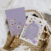 パープルラブ開花ボホワイルドフラワーブライダルシャワー 招待状