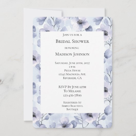 パープルラベかわいらしンダーフラワーズブライダルシャワー 招待状 (正面)