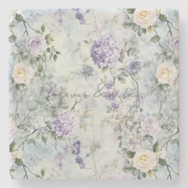 パープルラベかわいらしンダーホワイトローズフローラズ結婚 ストーンコースター