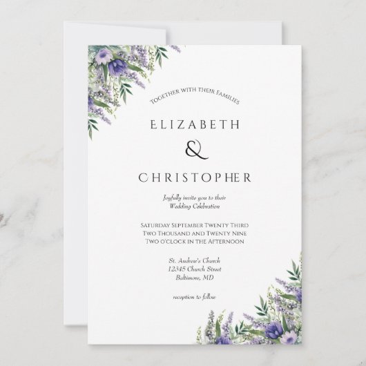 パープルラベフォーマルンエレガントダ結婚ーズ 招待状 (正面)