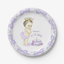 パープルラベンダーお姫様1歳の誕生日パーティー ペーパープレート