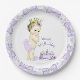 パープルラベンダーお姫様1歳の誕生日パーティー ペーパープレート