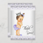 パープルラベンダーとグレーベビーシャワーありがとう サンキューカード (正面/裏面)