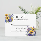 パープルラベンダーとヒマワリの出欠確認カード 招待状 (スタンド正面)