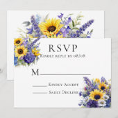 パープルラベンダーとヒマワリの出欠確認カード 招待状 (正面/裏面)