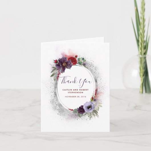 パープルラベンダーとブルゴーニュフローラありがとう サンキューカード (正面)