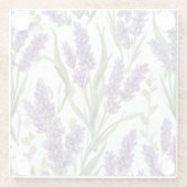 パープルラベンダーの花咲く水彩植物画 ガラスコースター (裏面)