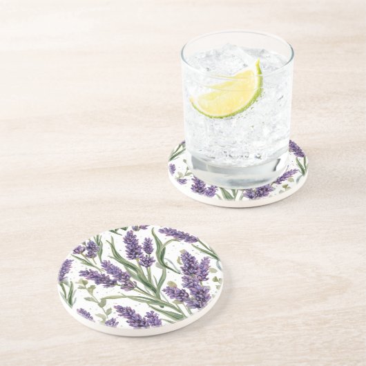 パープルラベンダーの花咲く水彩植物画 コースター (側面)