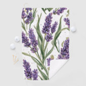 パープルラベンダーの花咲く水彩植物画 ゴルフタオル (インサイチュ)