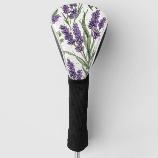 パープルラベンダーの花咲く水彩植物画 ゴルフヘッドカバー (正面)