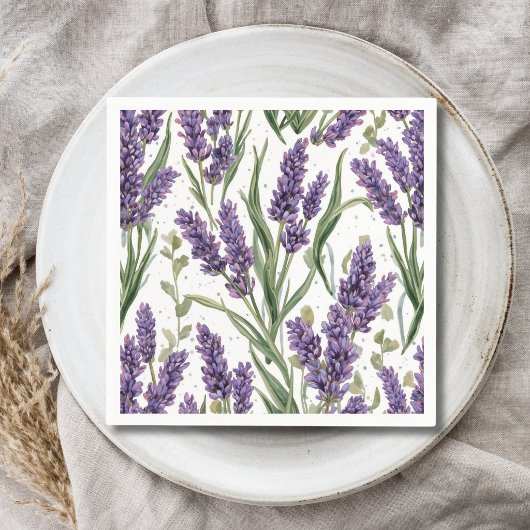 パープルラベンダーの花咲く水彩植物画 スタンダードカクテルナプキン