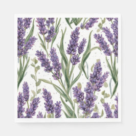 パープルラベンダーの花咲く水彩植物画 スタンダードランチョンナプキン