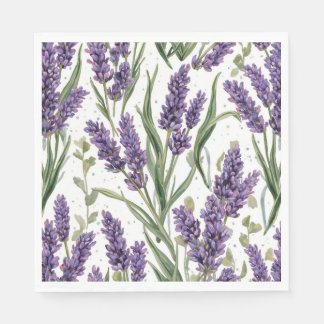 パープルラベンダーの花咲く水彩植物画 スタンダードランチョンナプキン