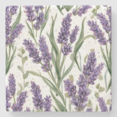 パープルラベンダーの花咲く水彩植物画 ストーンコースター (正面)