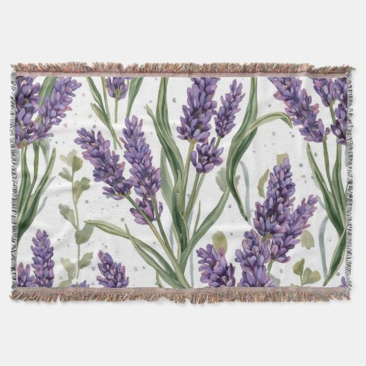 パープルラベンダーの花咲く水彩植物画 スローブランケット (正面)