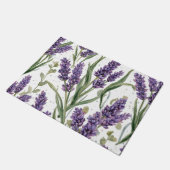 パープルラベンダーの花咲く水彩植物画 ドアマット (アングル)