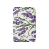 パープルラベンダーの花咲く水彩植物画 バスマット (正面縦)