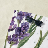パープルラベンダーの花咲く水彩植物画 ビーチタオル (インサイチュ)