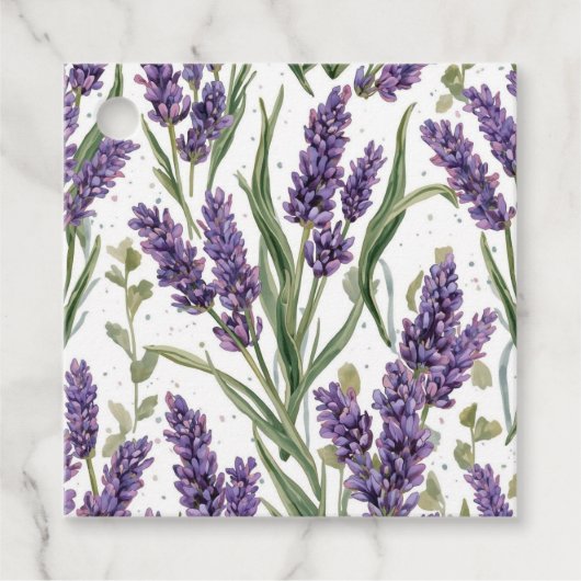 パープルラベンダーの花咲く水彩植物画 フェイバータグ (正面)