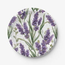パープルラベンダーの花咲く水彩植物画