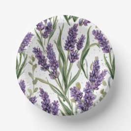 パープルラベンダーの花咲く水彩植物画 ペーパーボウル