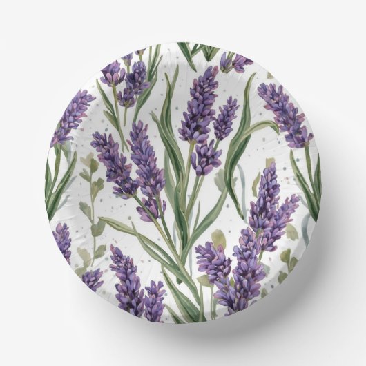 パープルラベンダーの花咲く水彩植物画 ペーパーボウル (正面)