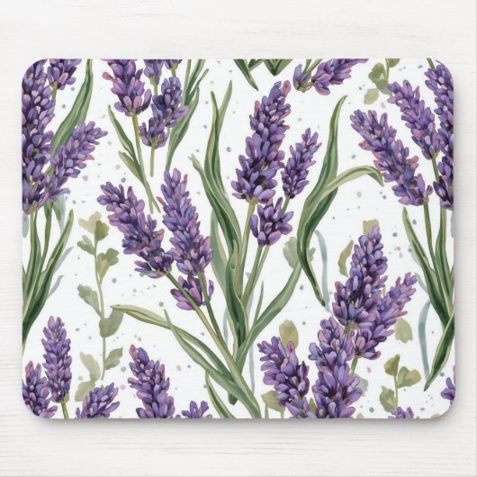 パープルラベンダーの花咲く水彩植物画 マウスパッド (正面)