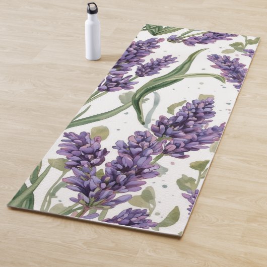 パープルラベンダーの花咲く水彩植物画 ヨガマット (インサイチュ)