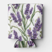パープルラベンダーの花咲く水彩植物画 缶クーラー (正面)