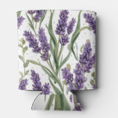 パープルラベンダーの花咲く水彩植物画 缶クーラー (裏面)