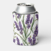 パープルラベンダーの花咲く水彩植物画 缶クーラー (缶裏面)