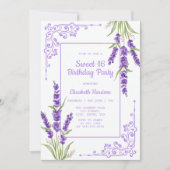 パープルラベンダーアンティークフレームスウィート16誕生日 招待状 (正面)