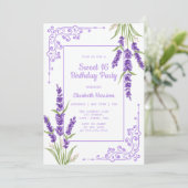 パープルラベンダーアンティークフレームスウィート16誕生日 招待状 (スタンド正面)