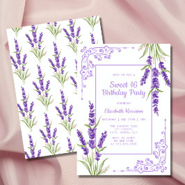 パープルラベンダーアンティークフレームスウィート16誕生日 招待状