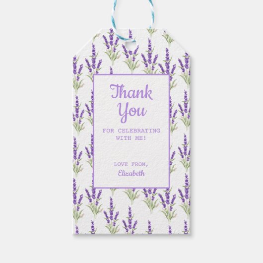 パープルラベンダーアンティークフレーム誕生日ありがとう ギフトタグ (正面)