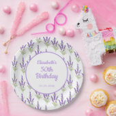 パープルラベンダーアンティークフレーム誕生日 ペーパープレート (パーティー)