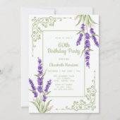 パープルラベンダーアンティークフレーム60誕生日 招待状 (正面)