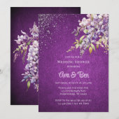 パープルラベンダーウィステリアグリッターウェディングシャワー 招待状 (正面/裏面)
